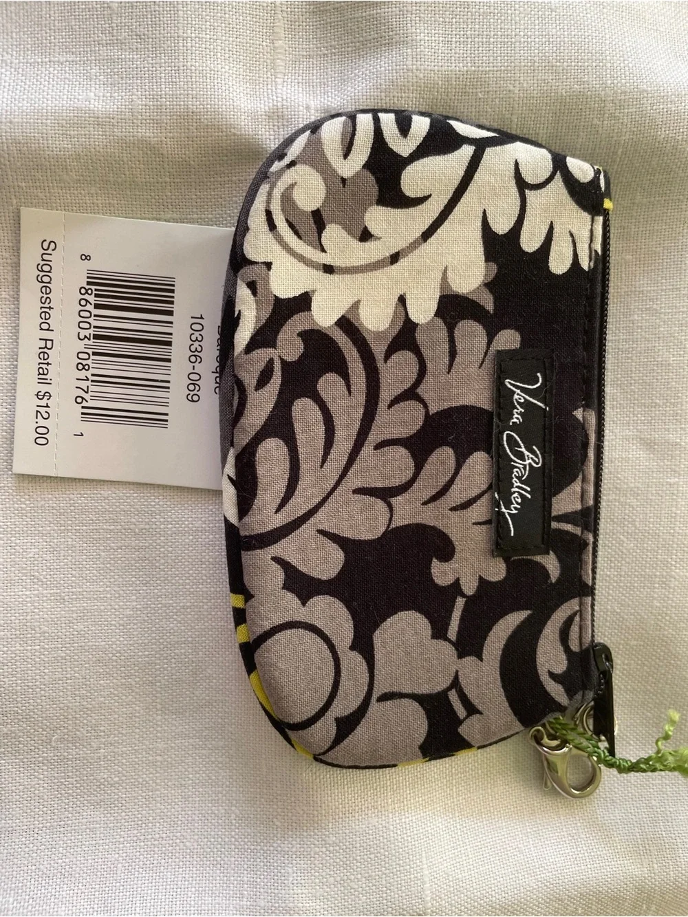 Vera Bradley Yellow Floral Zip ID Case with Black and Gray Trim